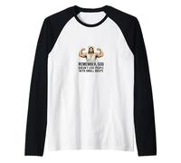 God Doesn't Love Small Biceps Funny Swole Jesus Gym Humor Raglan Baseball Tee