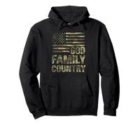 God Family Country Camo Patriotic Christian US Flag Pullover Hoodie