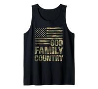 God Family Country Camo Patriotic Christian US Flag Tank Top