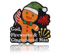 God Fireworks & Gingerbread Man Christmas Embroidered Patch, Santa Hat Holiday Firework Iron On/Sew On Applique, Winter Festive Badge for Jackets, Backpacks, Hats, DIY Clothing Decor
