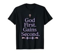 God First. Gains Second. Christian Girl Gym Workout T-Shirt, Men, Black, Small