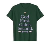 God First. Gains Second. Christian Girl Gym Workout T-Shirt, Men, Dark Green, Small