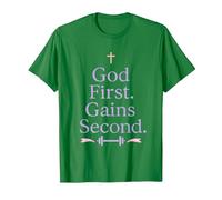 God First. Gains Second. Christian Girl Gym Workout T-Shirt, Men, Kelly Green, 3X-Large