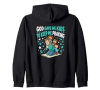 God Gave Me Kids To Keep Me Praying Funny Dad Faith Zip Hoodie