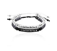 God Gave Me You 2 Bracelets Set for Couples Friends White Black Square Hematite Stone Engraved Bracelets of 2 for Men Women Y1452-3D