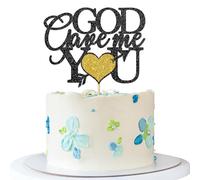 God Gave Me You Cake Topper - Wedding Party Cake Supplies - We're Engaged - Wedding Anniversary Party Decoration - Black Gold Glitter