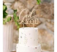 God Gave Me YOU Wedding Cake Topper, Wooden Bride and Groom Wedding Sign for Engagement/Bride Shower/Valentine's Day/Bachelor Party Decorations