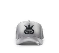God Given Talent GGT Black Logo Acid Wash Distressed Grey Denim Mesh Snapback - GGT000012
