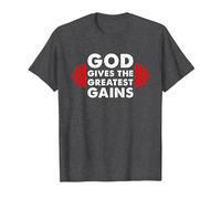 God Gives Greatest Gains Gym Lover Workout Christian Gym T-Shirt, Men, Dark Heather Grey, Large