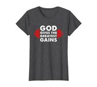 God Gives Greatest Gains Gym Lover Workout Christian Gym T-Shirt, Women, Dark Heather Grey, Medium
