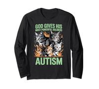 God Gives His Most Powerful Soldiers Autism Funny Cats Meme Long Sleeve T-Shirt