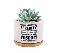 God Grant Me The Serenity Prayer Inspirational Gifts Sobriety Recovery Sober Motivational Christian Gifts Ceramic Succulent Plant Pot with Bamboo Tray Round Home Office Decor 3.5 Inch White