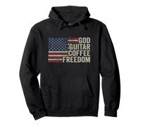 God Guitar Coffee Freedom - Funny Guitarist Player USA Flag Pullover Hoodie