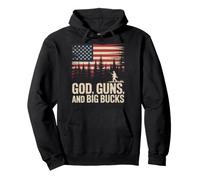 God Guns Big Bucks Hunter American Flag Distressed Pullover Hoodie