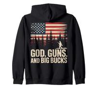 God Guns Big Bucks Hunter American Flag Distressed Zip Hoodie