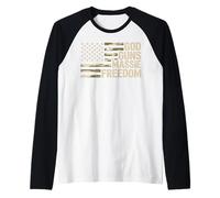 God Guns Massie Freedom Thomas Camouflage USA Flag Raglan Baseball Tee