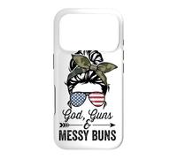 GOD GUNS & MESSY BUNS - Funny Womens American Gun Owner Case for iPhone 17 Pro