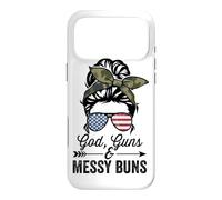 GOD GUNS & MESSY BUNS - Funny Womens American Gun Owner Case for iPhone 17 Pro Max