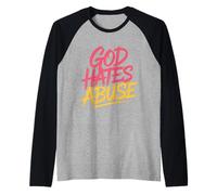 God Hates Abuse Religion Justice Bible - Raglan Baseball Tee