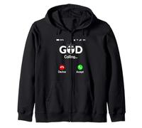 God Is Calling Phone Screen Religious Humor Christian Zip Hoodie
