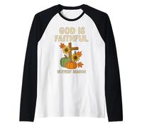 God is Faithful Fall Christian Bible Verse Pumpkin Fall Raglan Baseball Tee