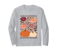 God is Faithful in Every Season Boho Floral Fall Christian Long Sleeve T-Shirt