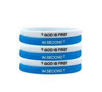 God is First I am Second Silicone Bracelets Christian Bible Verse Rubber Bracelets Religious Christian Quote Bangle Bracelet for Men Women, Bouncy, Silicone, no gemstone
