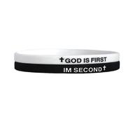 God is First I am Second Silicone Bracelets Christian Bible Verse Rubber Bracelets Religious Christian Quote Bangle Bracelet for Men Women, Bouncy, Silicone, no gemstone