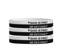 God is First I am Second Silicone Bracelets Christian Bible Verse Rubber Bracelets Religious Christian Quote Bangle Bracelet for Men Women, Bouncy, Silicone, no gemstone