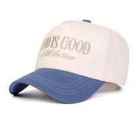 God Is Good All The Time Baseball Cap, Embroidered Design, Adjustable Fit, Adjustable Casual Hats Sunscreen Hat Sports Cap, Available in Black, Beige, Green (UK, Alpha, One Size, White - Blue Brim)