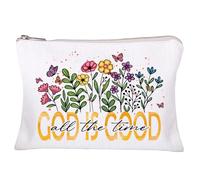 God Is Good All The Time Cosmetic Bag Christian Gift for Women Flower Butterfly Bible Verse Cosmetic Bag 7x10 Toiletry Bag with Durable