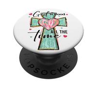 God Is Good All The Time Heart Cross PopSockets Adhesive PopGrip