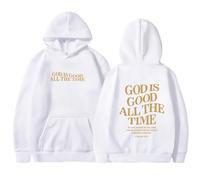 God is Good All The Time Hoodie for Women Oversized Letter Print Pullover Sweatshirts Loose Fit Casual Fall Hoodie Pockets White,XL