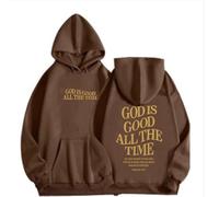 God is Good All The Time Hoodie for Women Oversized Letter Print Pullover Sweatshirts Loose Fit Casual Fall Hoodie Pockets Coffee,M