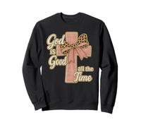 God Is Good All The Time Leopard Bow Cross Christian Sweatshirt