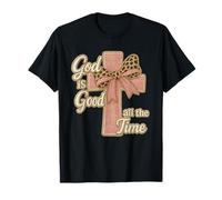 God is Good All The Time Leopard Bow Cross Christian T-Shirt