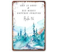 God Is Good And His Mercy Endures Forever Metal Signs Scripture Wall Arts Picture Print Painting Decor Bedroom Artwork Contemporary Home Decorations Plaque 8"x12"