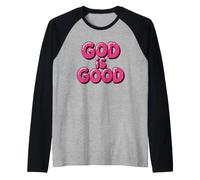 God is Good Bubbly Pink Typography Christian Aesthetic Raglan Baseball Tee