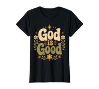God is Good Christian Faith Bible Value Graphic T-Shirt, Women, Black, L