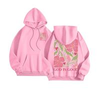 God is Good Christian Jumpers for Women Oversized Floral Graphic Hoodies with Pocket Drawstring Sweatshirt Jumpers for Women UK Pink