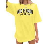 God is Good Shirt Christian Shirts for Women Oversized Jesus Religious Gift Tops Bible Verse Inspirational Tee, Light Yellow, S
