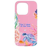 God Is Good Summer Ocean Preppy Pink Turtle & Coral Case for iPhone 15 Pro