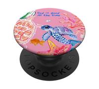 God Is Good Summer Ocean Preppy Pink Turtle & Coral PopSockets Adhesive PopGrip