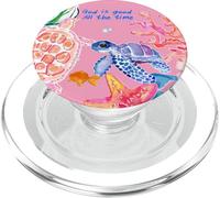 God Is Good Summer Ocean Preppy Pink Turtle & Coral PopSockets PopGrip for MagSafe