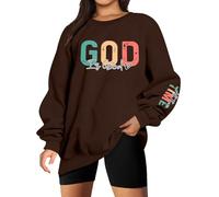 God is Good Sweatshirt Christian Shirts for Women Oversized Jesus Religious Pullover Bible Verse Inspirational Tops, Brown, S