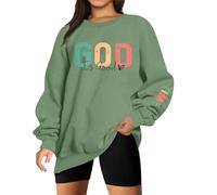 God is Good Sweatshirt Christian Shirts for Women Oversized Jesus Religious Pullover Bible Verse Inspirational Tops, Green, Large