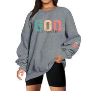 God is Good Sweatshirt Christian Shirts for Women Oversized Jesus Religious Pullover Bible Verse Inspirational Tops, Grey, Medium