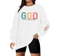 God is Good Sweatshirt Christian Shirts for Women Oversized Jesus Religious Pullover Bible Verse Inspirational Tops, White, XL