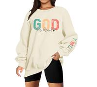 God is Good Sweatshirt Christian Shirts for Women Oversized Jesus Religious Pullover Bible Verse Inspirational Tops, Apricot, Medium