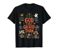 God is Greater Than Christian Faith Scripture Affirmations Value Graphic T-Shirt, Men, Black, M